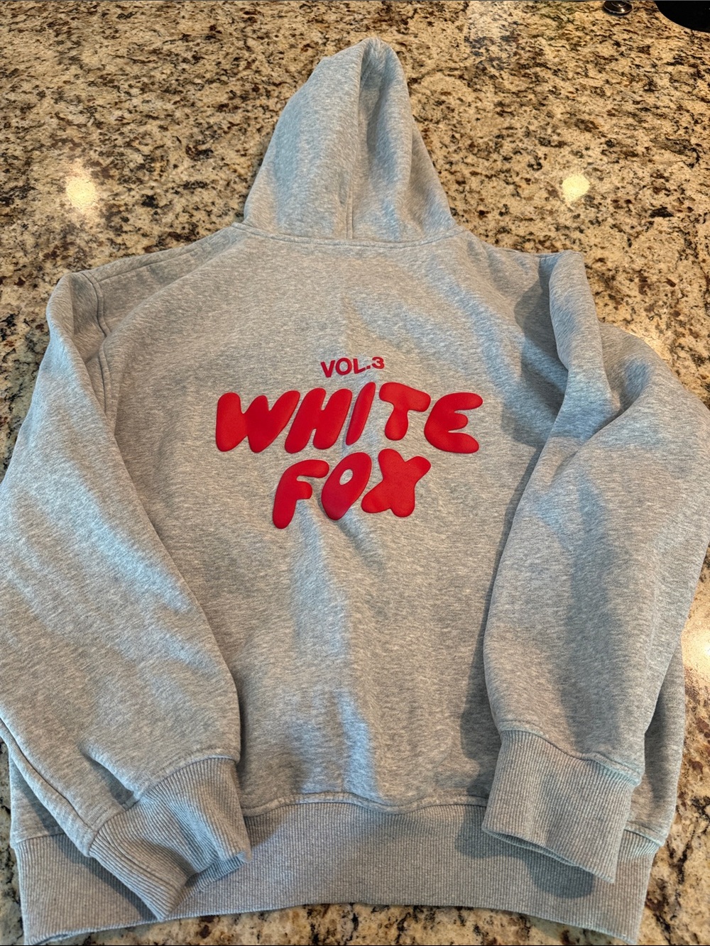 White Fox Boutique Gray Hoodie with Red Logo